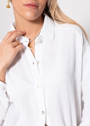 Musselin Bluse oversize, kurz, weiß