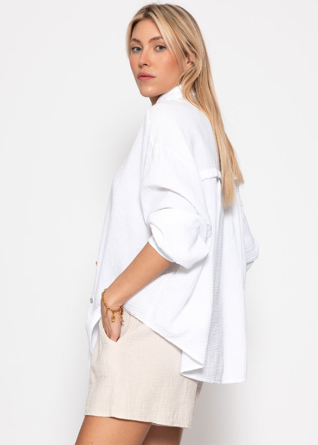 Musselin Bluse oversize, kurz - weiß