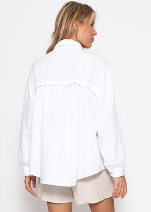 Musselin Bluse oversize, kurz, weiß