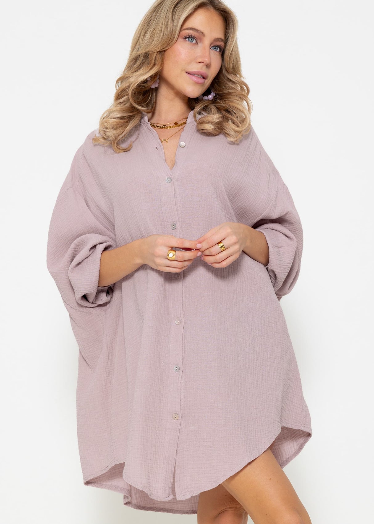 Muslin blouse oversize, powder pink