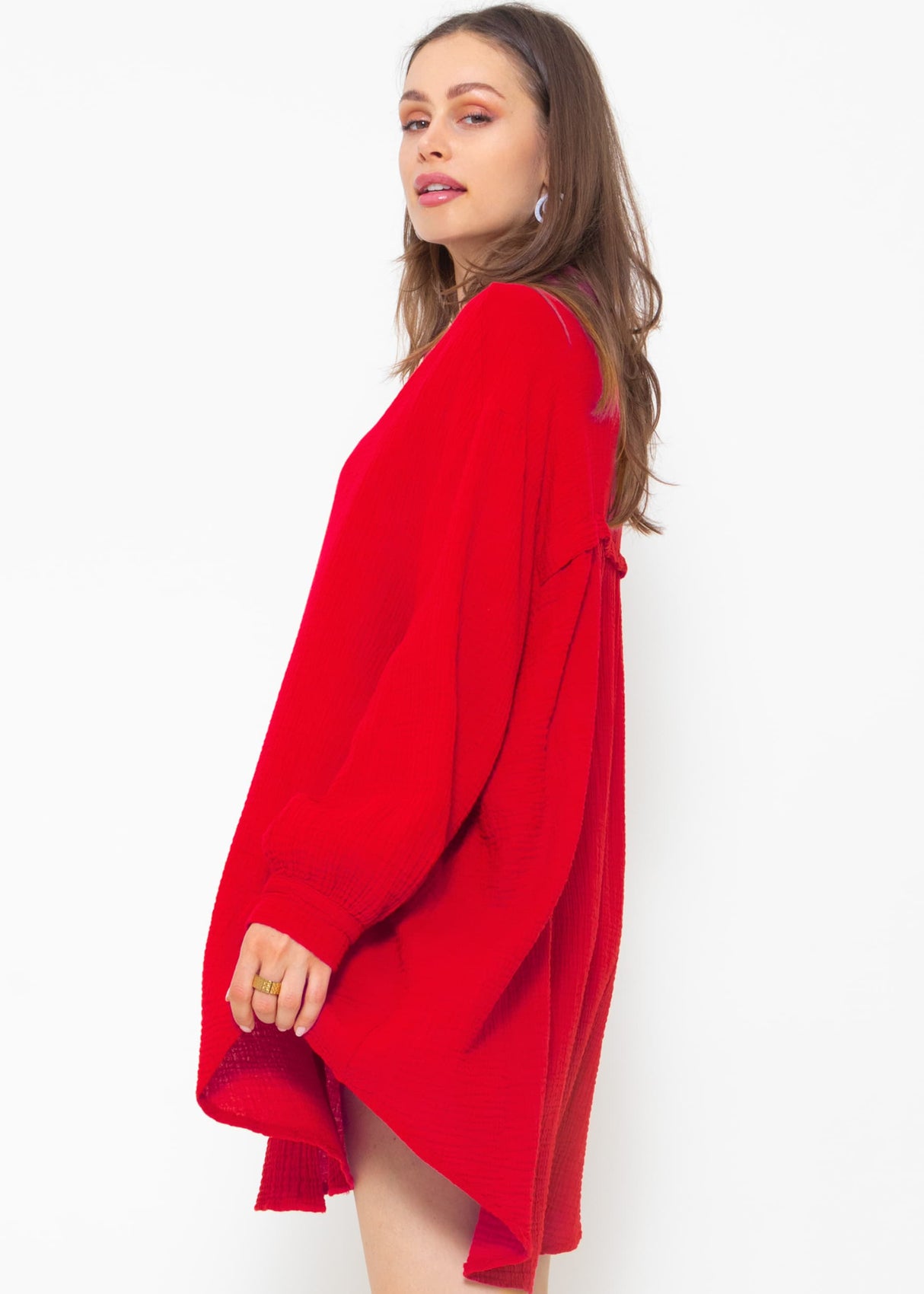 Muslin blouse oversize, red