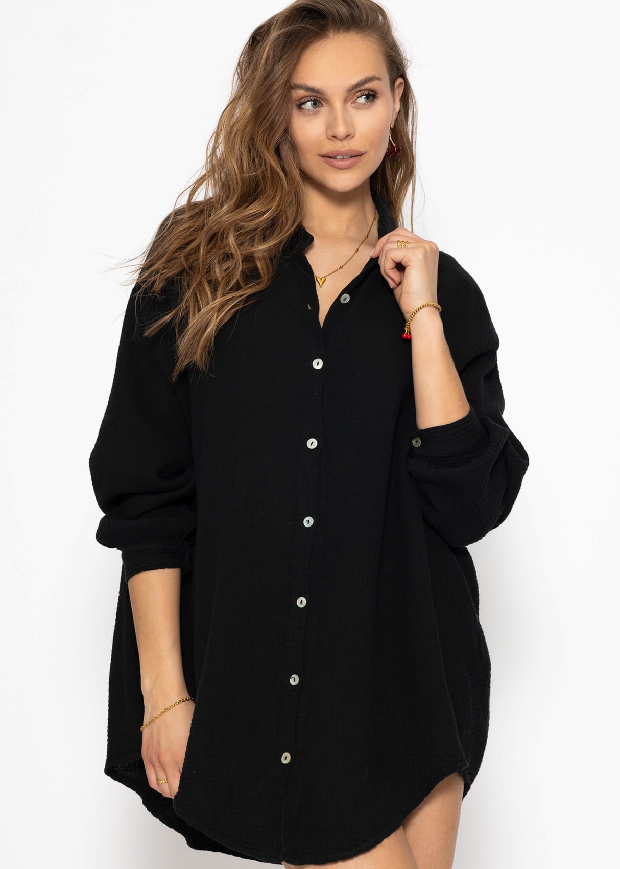 Muslin blouse oversize, black