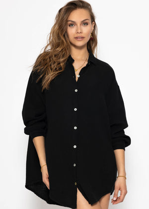 Muslin blouse oversize, black