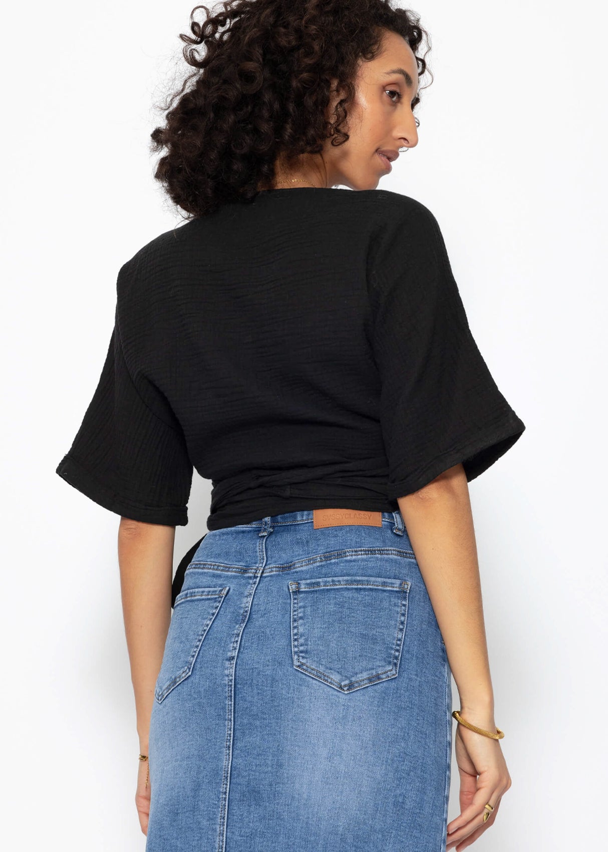Muslin wrap blouse - black