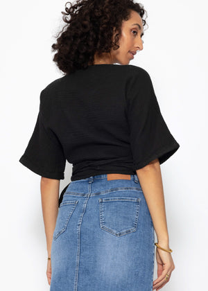 Muslin wrap blouse - black