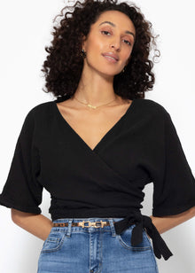 Musselin Bluse zum Wickeln - schwarz