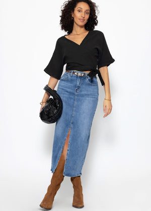 Muslin wrap blouse - black