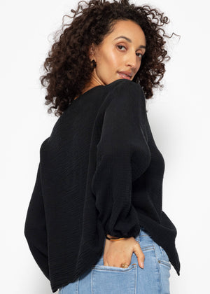 Muslin blouse jacket with ties - black