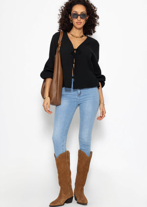 Muslin blouse jacket with ties - black