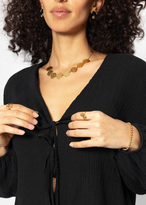 Muslin blouse jacket with ties - black