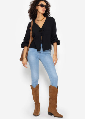 Muslin blouse jacket with ties - black