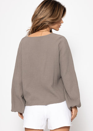 Muslin blouse jacket with ties - taupe