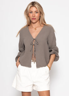 Musselin Blusenjacke mit Bindebänder - taupe