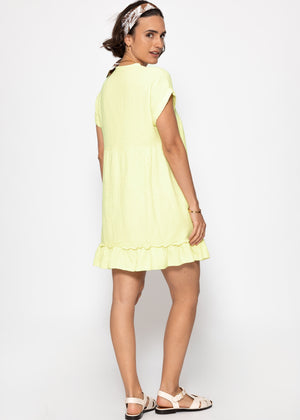 Musselin Kleid mit V-Ausschnitt - buttergelb
