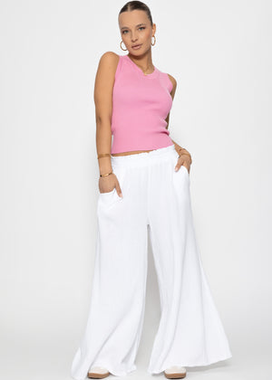 Musselin Pants mit weitem Bein - weiß