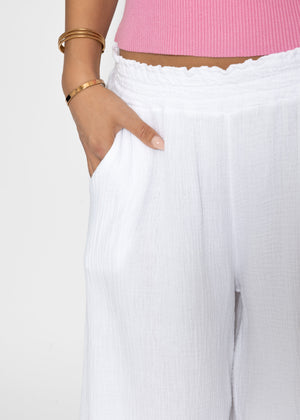 Musselin Pants mit weitem Bein - weiß