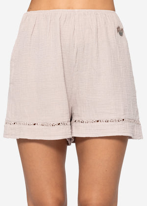 Muslin pajama shorts with lace trim - dusty pink