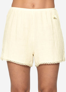 Musselin Pyjamashorts with lace border - butter yellow