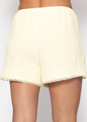 Musselin Pyjamashorts with lace border - butter yellow