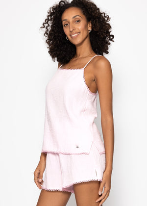 Musselin Pyjamatop mit Spitzenborte - rosa