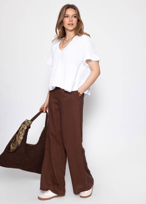 Musselin Shirt mit Volants und tiefem V-Ausschnitt - weiß