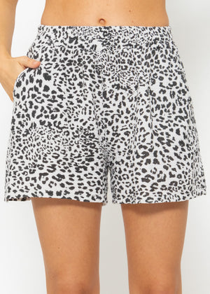 Muslin shorts with leopard print, light beige