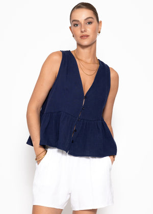 Musselin Top mit Volant - dunkelblau