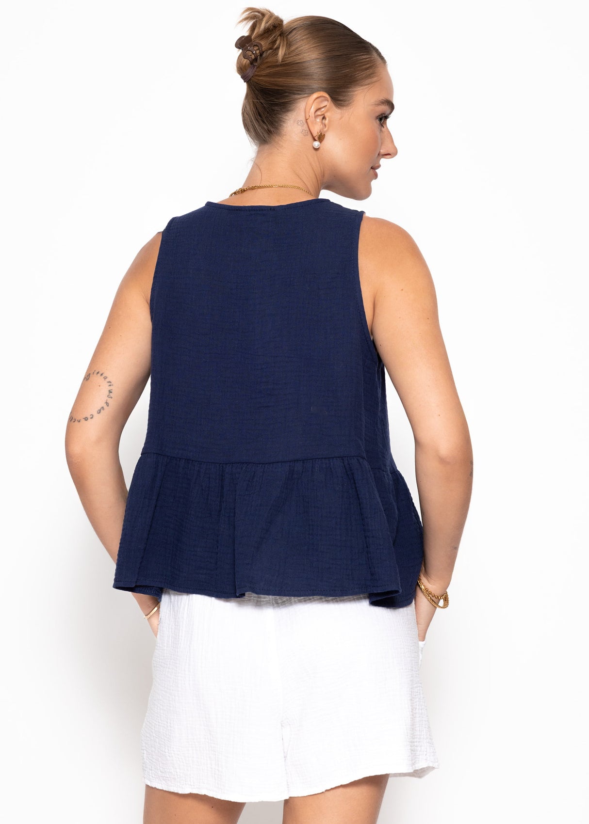 Musselin Top mit Volant - dunkelblau