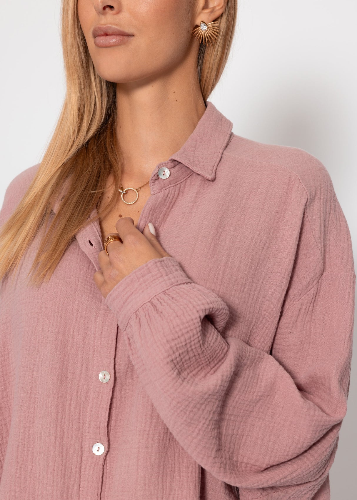 Musselin Bluse oversize, kurz, altrosa