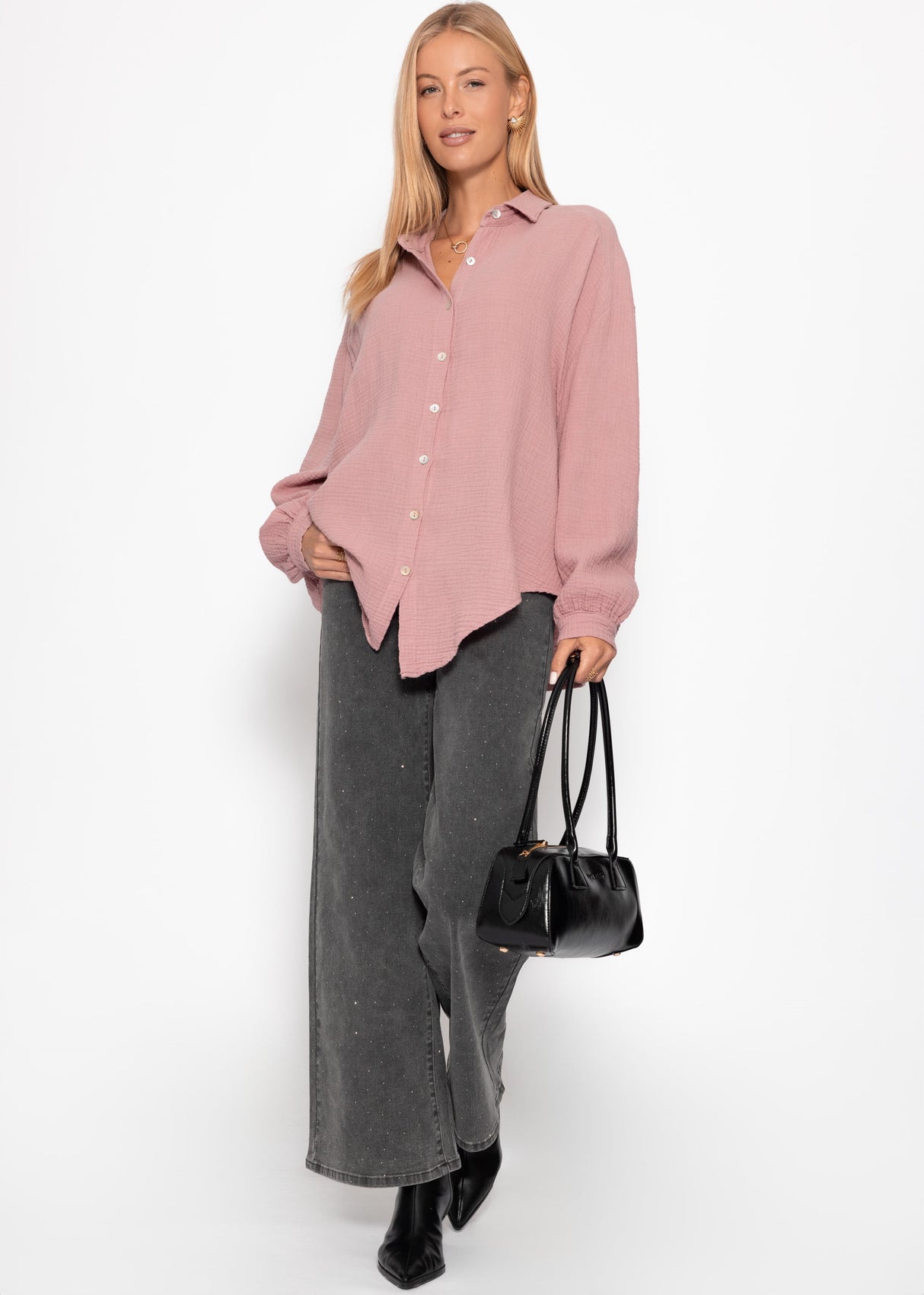 Musselin Bluse oversize, kurz, altrosa