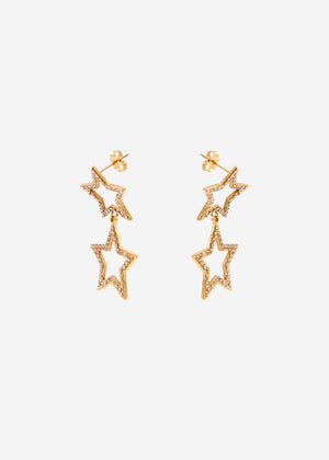 Sparkling stud earrings with star pendant - gold