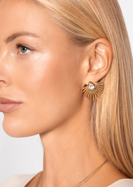 Stud earrings with a small stone - gold