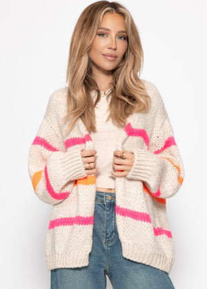 Oversize Cardigan mit pink und orange Streifen, offwhite