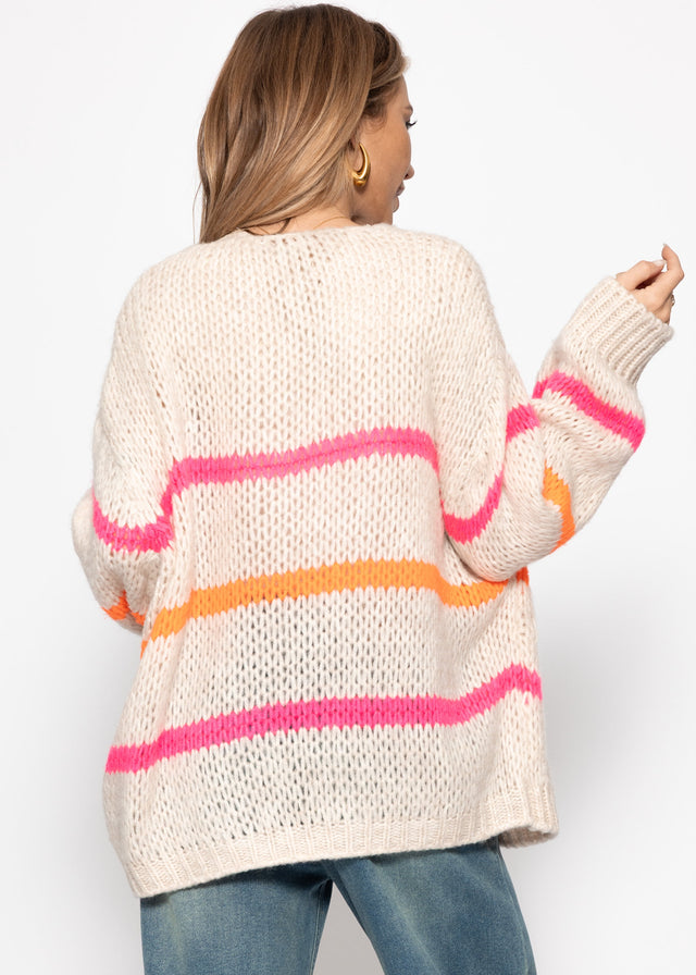 Oversized cardigan with pink and orange stripes - off-white