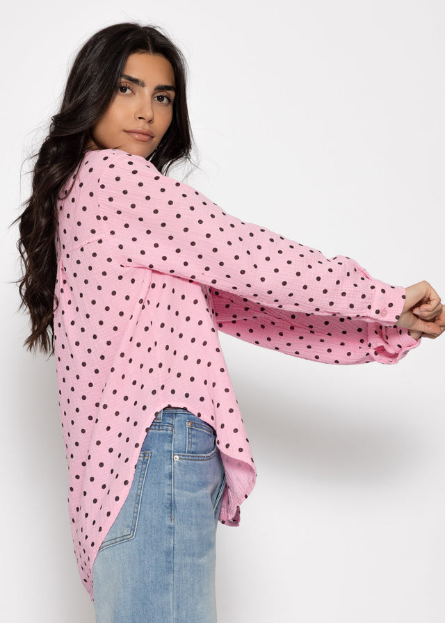 Musselin Hemdbluse mit Punkten - rosa
