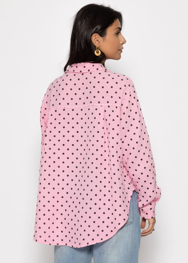 Musselin Hemdbluse mit Punkten - rosa
