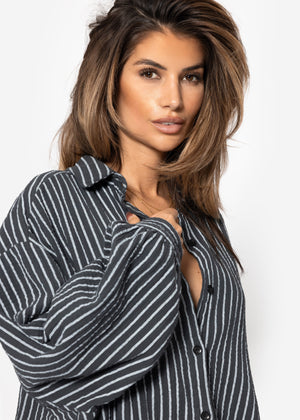 Oversize muslin blouse with light stripes - grey