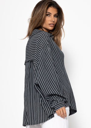 Oversize muslin blouse with light stripes - grey