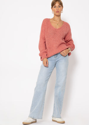 Oversize Pullover mit V-Ausschnitt - lachs
