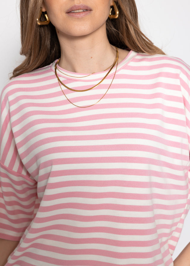 Oversized T-shirt with stripes - rose-white