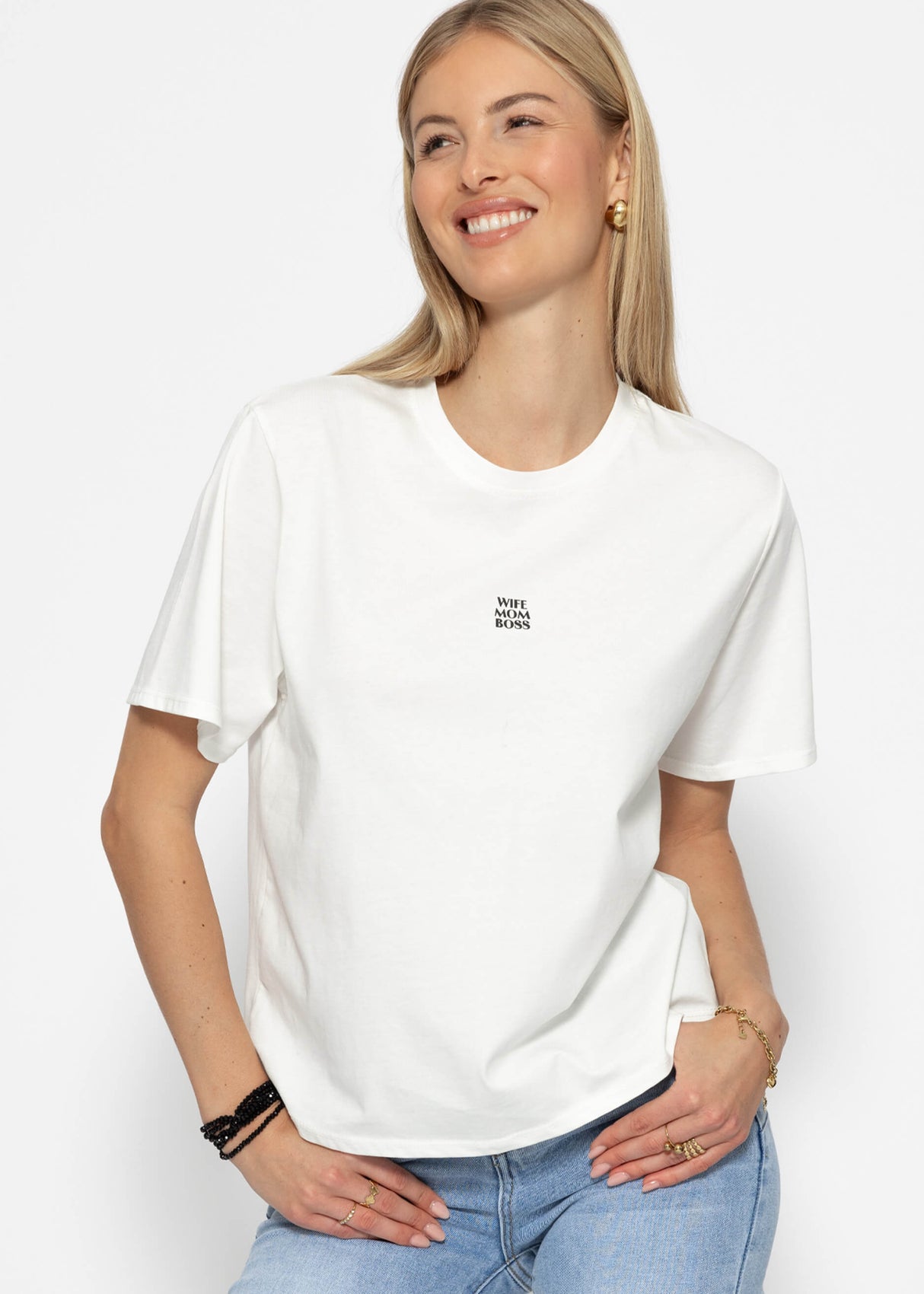 Oversize T-Shirt mit "MOM" Print - offwhite