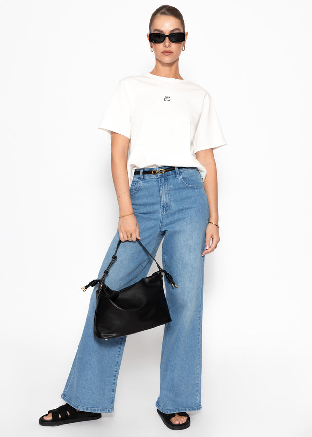Oversize T-Shirt mit "MOM" Print - offwhite