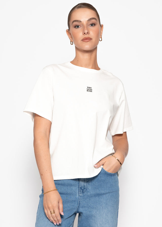 Oversize T-Shirt mit "MOM" Print - offwhite