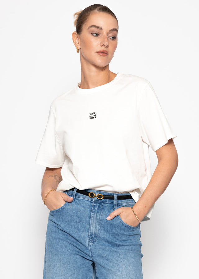 Oversize T-Shirt mit "MOM" Print - offwhite