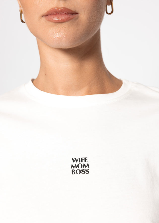 Oversize T-Shirt mit "MOM" Print - offwhite