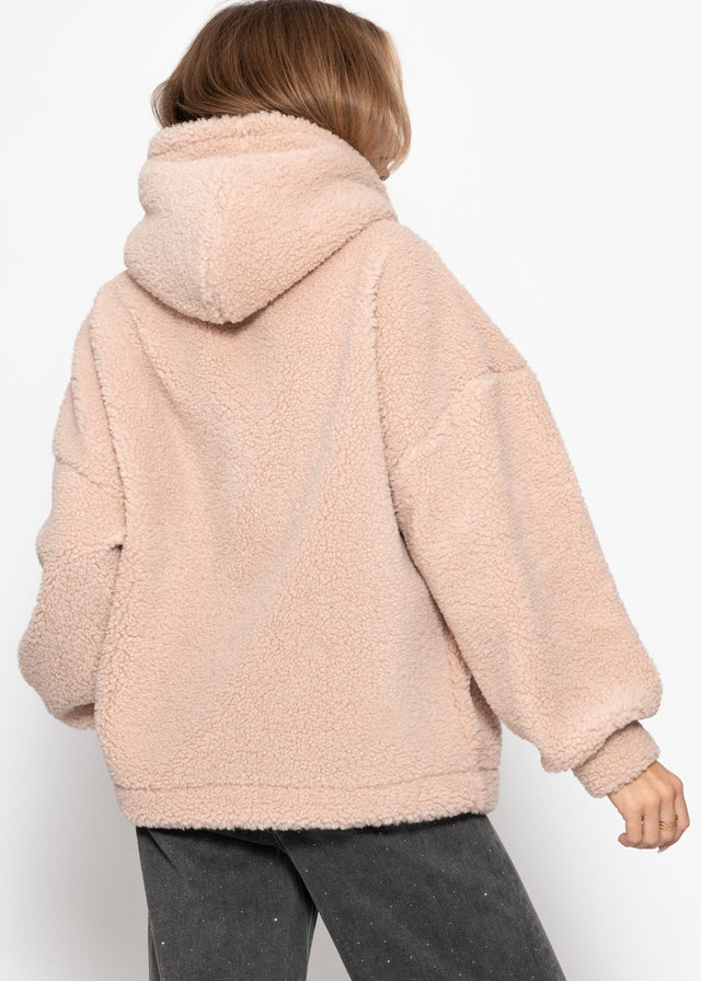 Oversize Teddy Sweatshirt mit Kapuze -  rosa