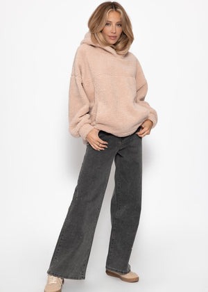 Oversize Teddy Sweatshirt mit Kapuze -  rosa