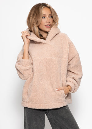 Oversize Teddy Sweatshirt mit Kapuze -  rosa