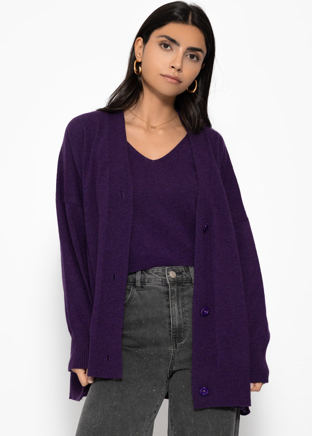 Oversized cardigan with V-neck and cashmere blend - purple