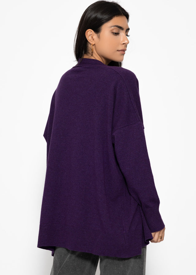 Oversized cardigan with V-neck and cashmere blend - purple